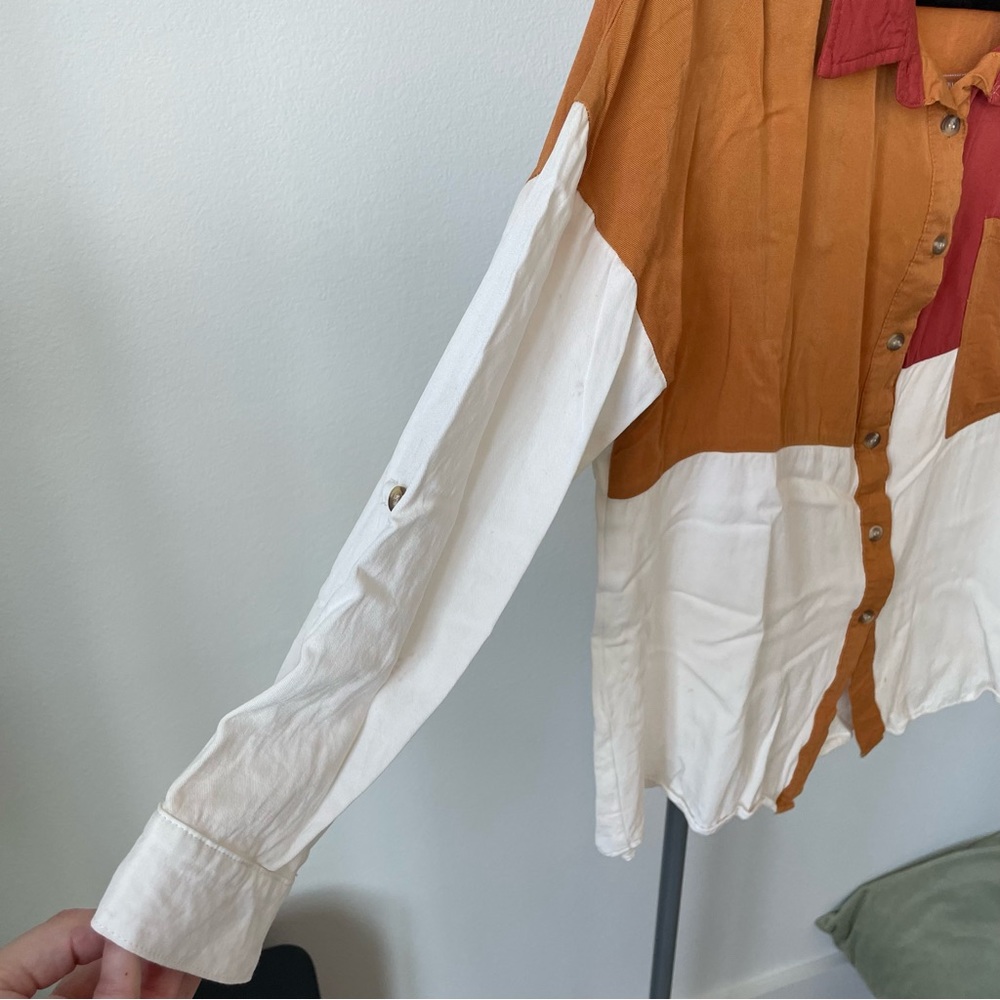 Orange Color-Block Button Up - M - Picture 4 of 7